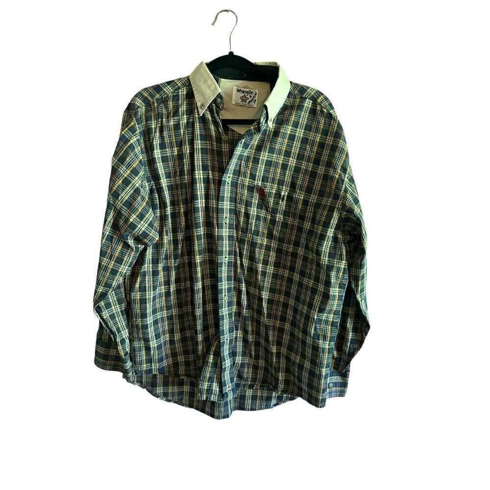 Vintage Wrangler PBR Men's XL Plaid Button-Up Long Sleeve Shirt Bull Riding 377